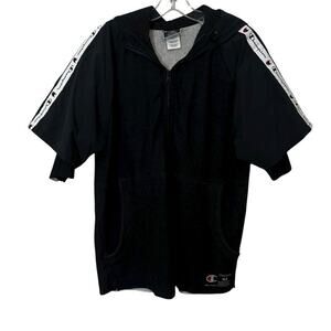 Champion Men's Black Short Sleeve Pullover Hoodie Size Large Logo Pockets